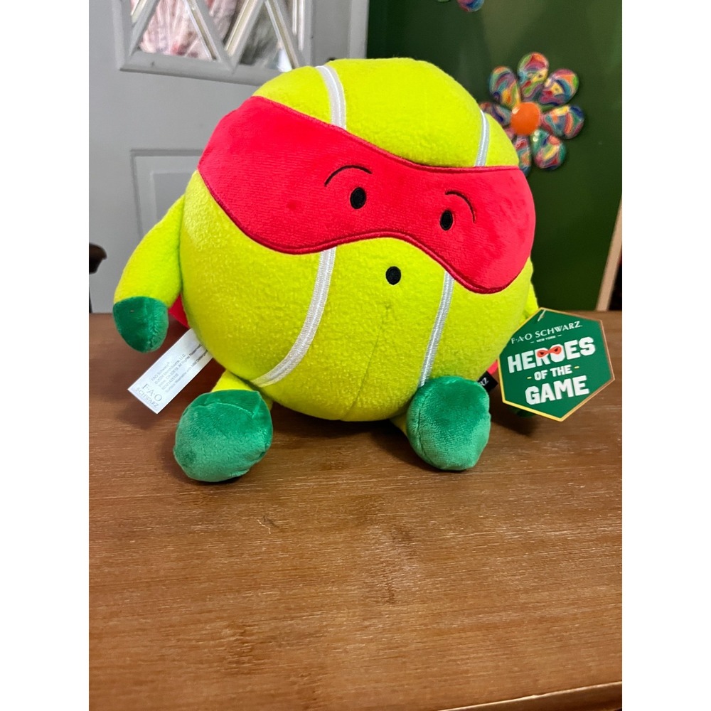 FAO Schwarz Heroes Of The Game Tennis Ball Caped Superhero Plush Yellow New